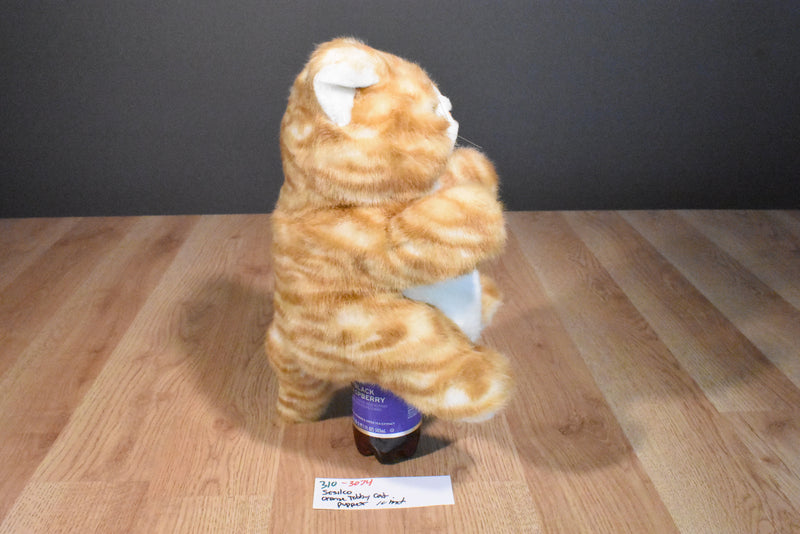 Sesilco Orange and White Tabby Cat Hand Puppet Plush with Green Eyes