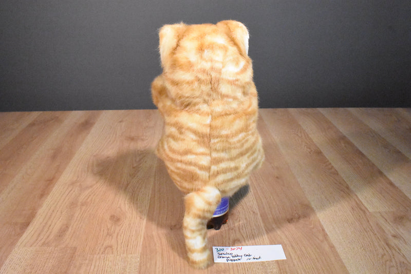 Sesilco Orange and White Tabby Cat Hand Puppet Plush with Green Eyes