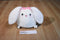 White Round Bunny Rabbit Beanbag Plush Wearing a Pink Bow