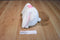 White Round Bunny Rabbit Beanbag Plush Wearing a Pink Bow