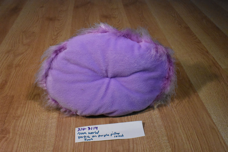 Nova World Gray and Beige Yorkshire Terrier Plush on a Purple Pillow