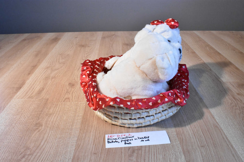 Prima Creations Two Bulldog Puppies Plush in a Basket