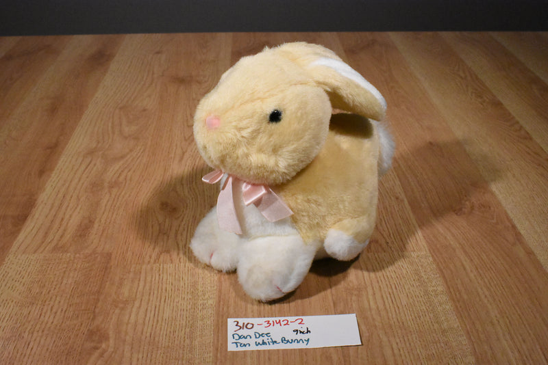 Dan Dee Beige and white Bunny Rabbit Plush Wearing a Pink Bow