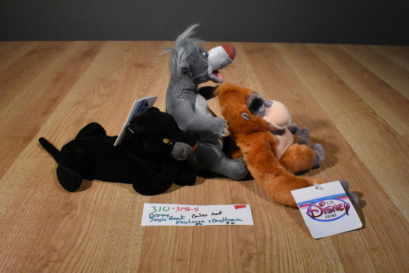 Disney Store Jungle Book Baloo, King Louie and Bagheera Beanbag Plush