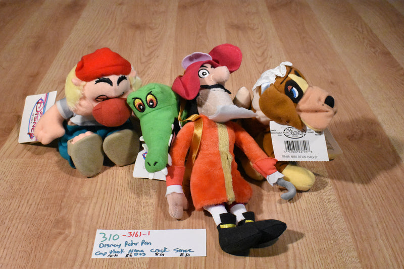 Disney Store Peter Pan Set Hook Nana Smee Croc Beanbag Plush