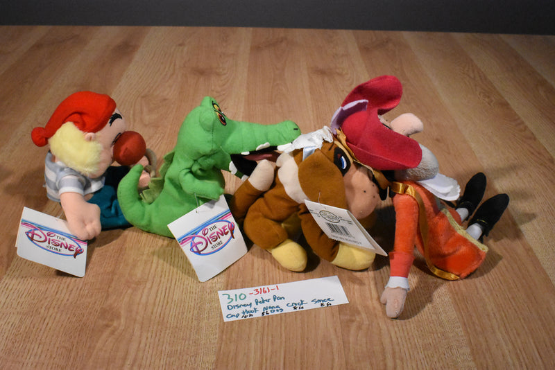 Disney Store Peter Pan Set Hook Nana Smee Croc Beanbag Plush