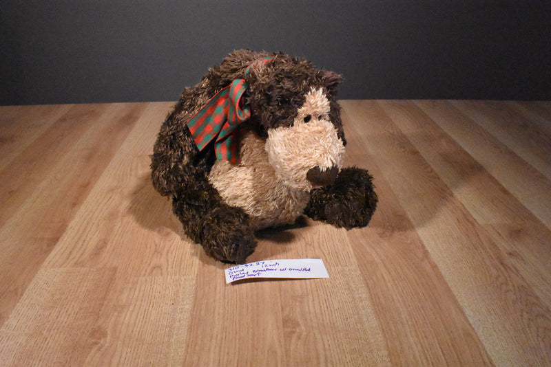 Gund Marley Brown Teddy Bear Green and Red Scarf Beanbag Plush