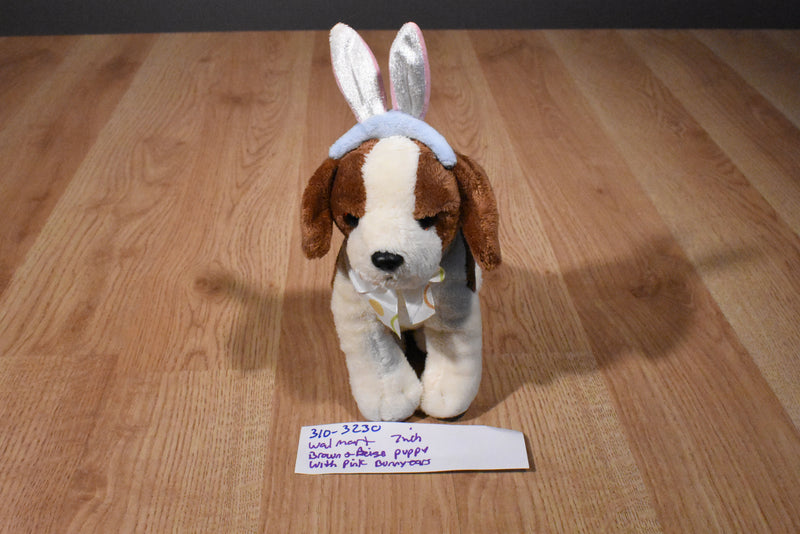 Walmart Brown and Beige Puppy with Pink Bunny Ears Plush