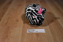 Zebra Striped Piggy Plush Bank with Pink Eyes and Bow