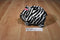 Zebra Striped Piggy Plush Bank with Pink Eyes and Bow