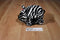 Zebra Striped Piggy Plush Bank with Pink Eyes and Bow