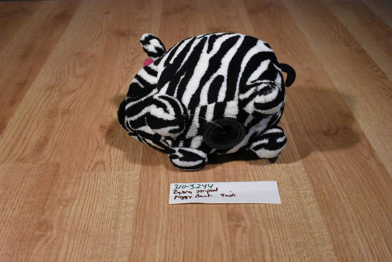 Zebra Striped Piggy Plush Bank with Pink Eyes and Bow