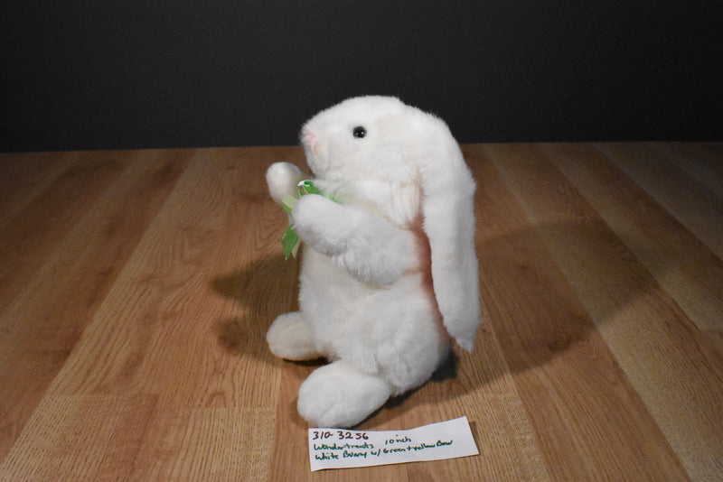 Wondertreats White Bunny Rabbit with Green and Yellow Bow Plush