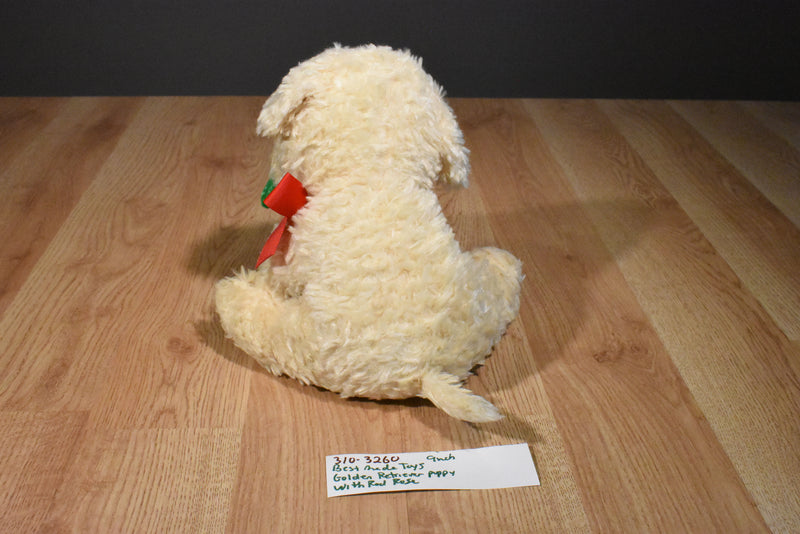 Best Made Toys Golden Retriever Puppy Dog with Red Rose Beanbag Plush