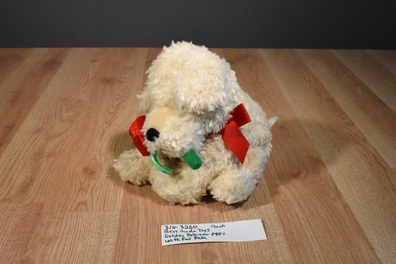 Best Made Toys Golden Retriever Puppy Dog with Red Rose Beanbag Plush