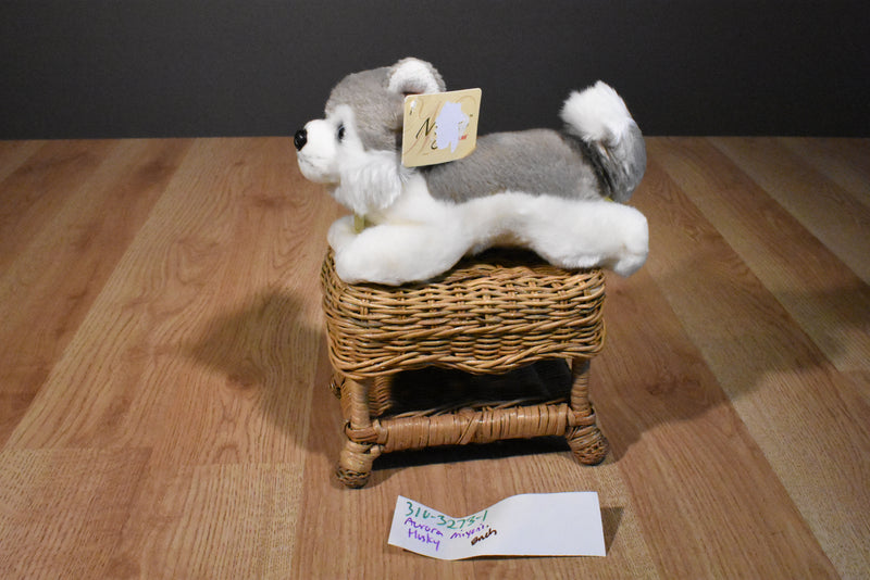 Aurora Miyoni Grey and White Husky Beanbag Plush with Blue Eyes