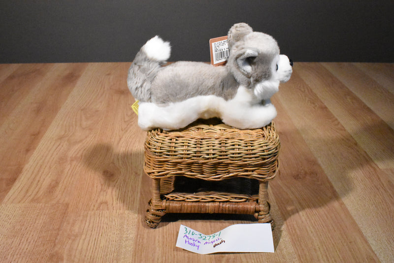 Aurora Miyoni Grey and White Husky Beanbag Plush with Blue Eyes