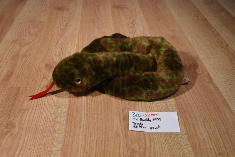 Ty Buddies Slither Green and Brown Snake Beanbag Plush