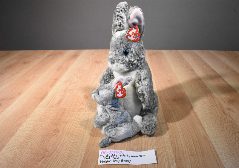 Ty Buddies and Babies Hopper Grey Bunny Rabbit Beanbag Plush