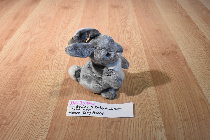Ty Buddies and Babies Hopper Grey Bunny Rabbit Beanbag Plush