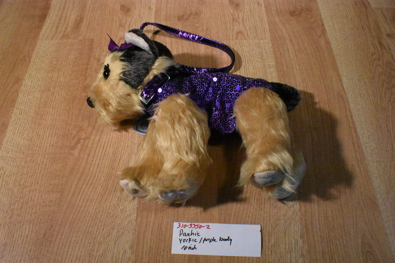Poochie & Co. Beige and Gray Yorkshire Terrier in Purple Sequins Bag/Purse
