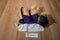 Poochie & Co. Beige and Gray Yorkshire Terrier in Purple Sequins Bag/Purse