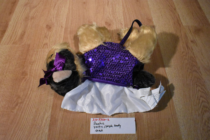 Poochie & Co. Beige and Gray Yorkshire Terrier in Purple Sequins Bag/Purse