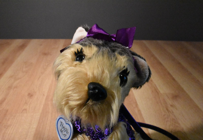 Poochie & Co. Beige and Gray Yorkshire Terrier in Purple Sequins Bag/Purse