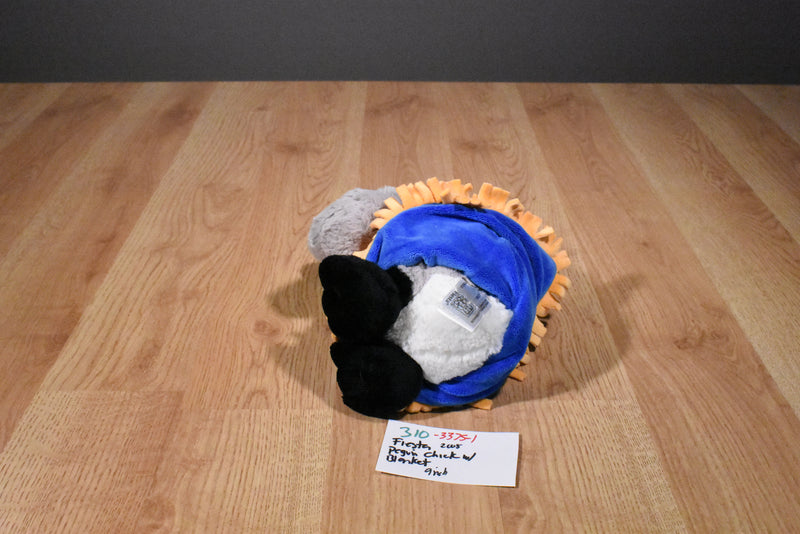 Fiesta Blanet Babies Gray Penguin Plush Wearing an Orange and Blue Blanket