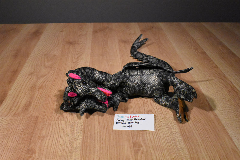Black and Gray Two Headed Dragon Beanbag Plush with Pink Ears