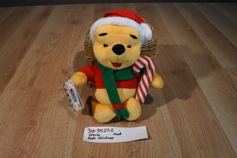Mattel Disney Christmas Pooh With Candy Cane 1998 Plush