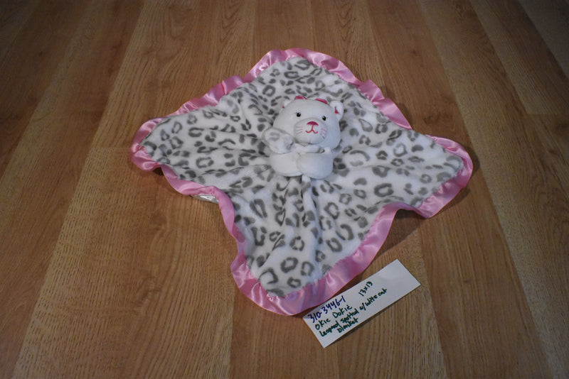 Okie Dokie White Cat With Leopard Print Pink Trim Security Blanket