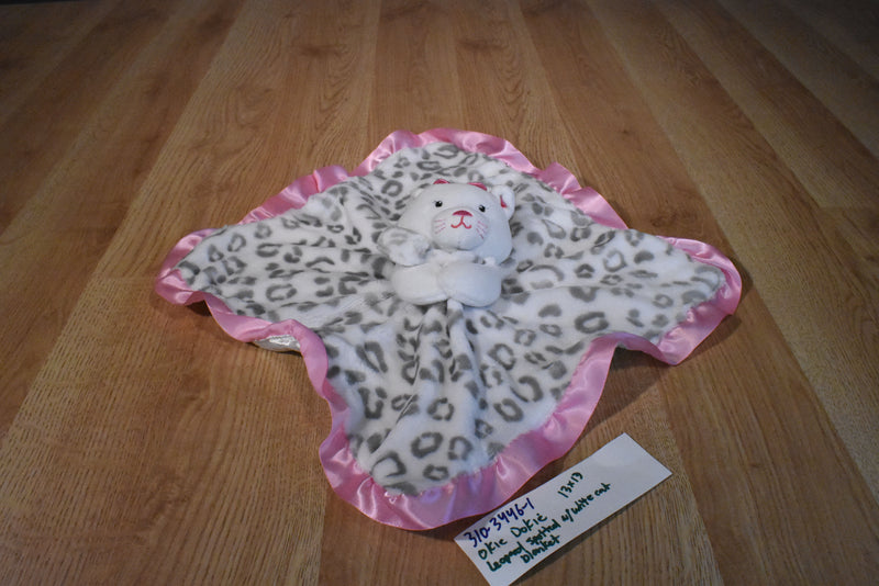 Okie Dokie White Cat With Leopard Print Pink Trim Security Blanket