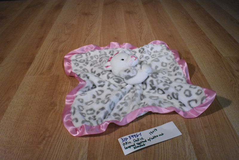 Okie Dokie White Cat With Leopard Print Pink Trim Security Blanket