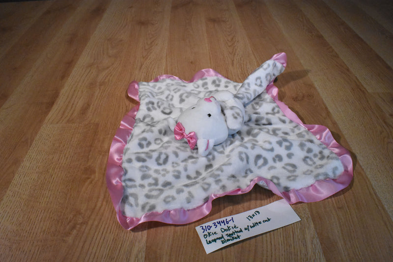 Okie Dokie White Cat With Leopard Print Pink Trim Security Blanket