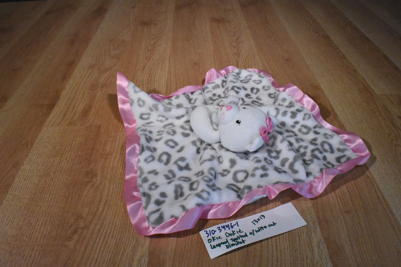 Okie Dokie White Cat With Leopard Print Pink Trim Security Blanket