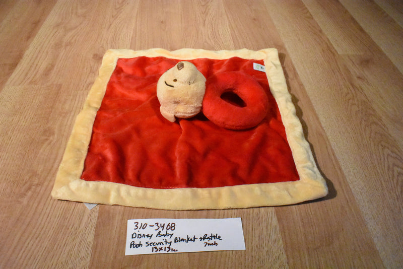 Disney Baby Pooh Red and Yellow Security Blanket With Rattle