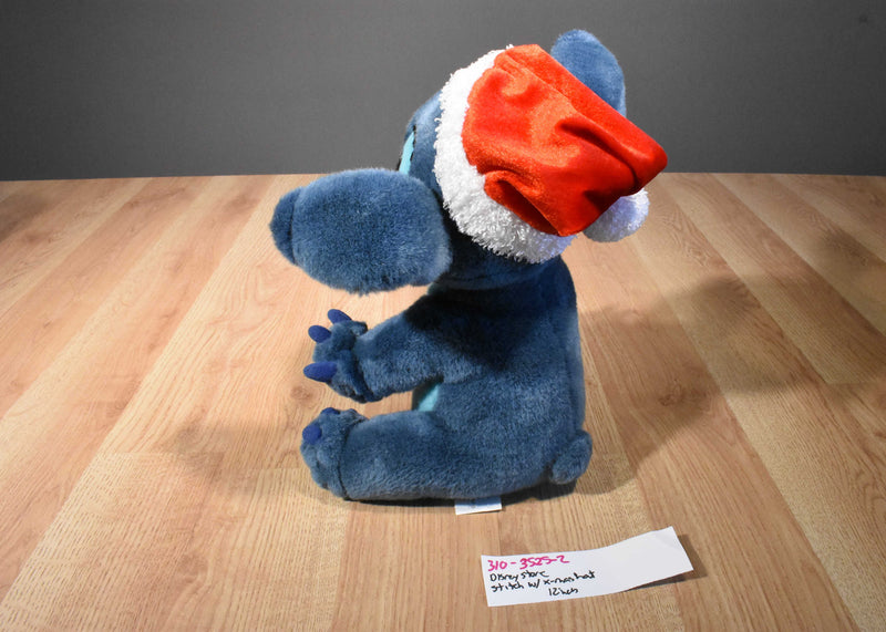 Disney Store Blue Stitch Plush Wearing a Red Stocking Hat