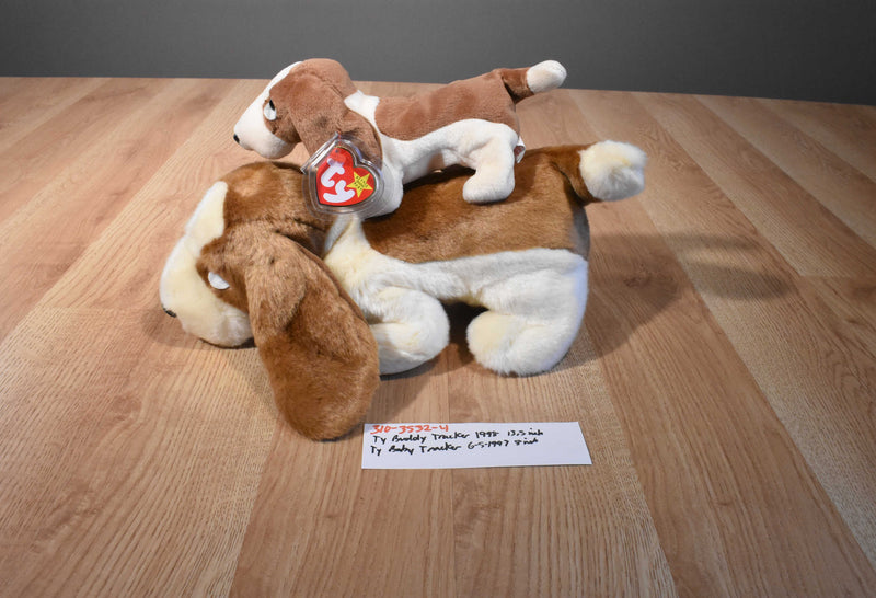 Ty Beanie Buddy 1998 and Baby 1997 Tracker Basset Hound Beanbag Plush