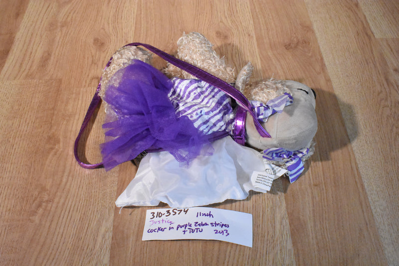 Justice Cocker Spaniel Puppy in Purple Zebra Striped Dress 2013 Purse Bag