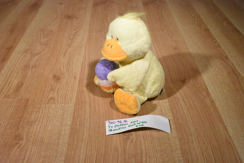 Ty Pluffies Quackies Yellow Duck With Egg 2005 Beanbag Plush