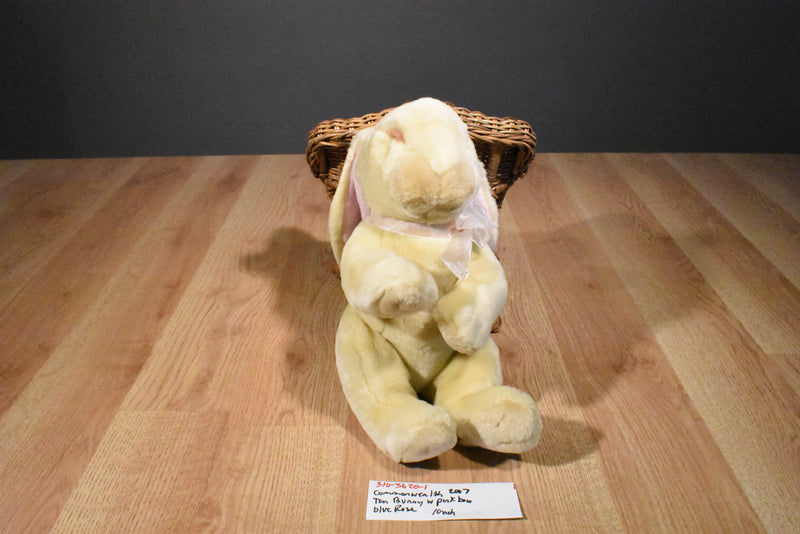 Commonwealth Beige Bunny Rabbit 2007 Beanbag Plush with Pink Bow and Blue Rose