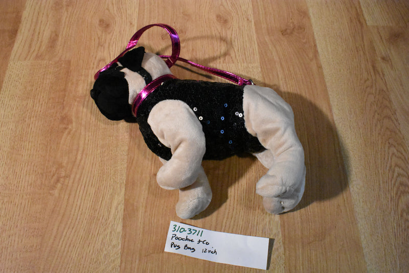 Poochie and Co. Pug Black Sequins Plush Bag Purse
