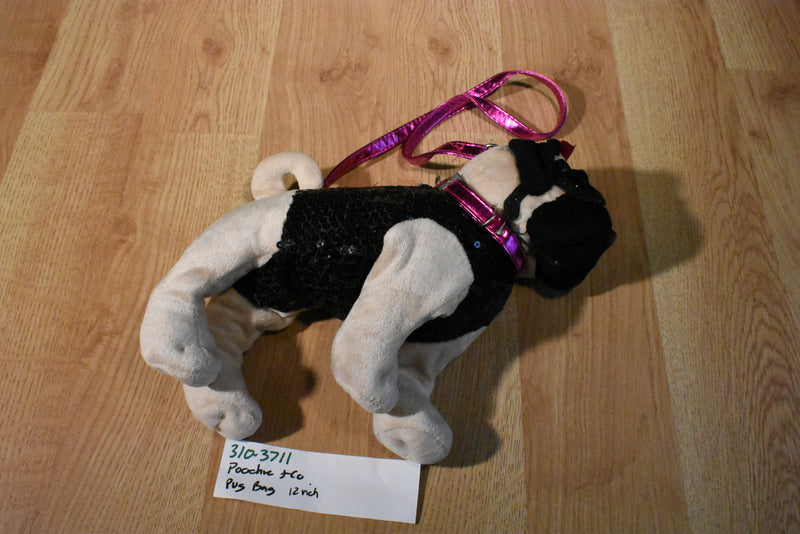 Poochie and Co. Pug Black Sequins Plush Bag Purse