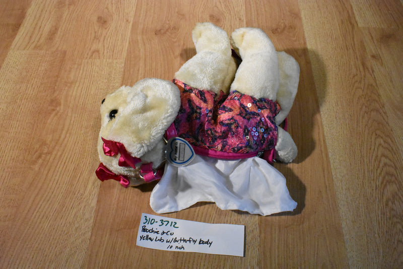 Poochie and Co. Yellow Lab Pink Butterfly Sequins Plush Bag Purse