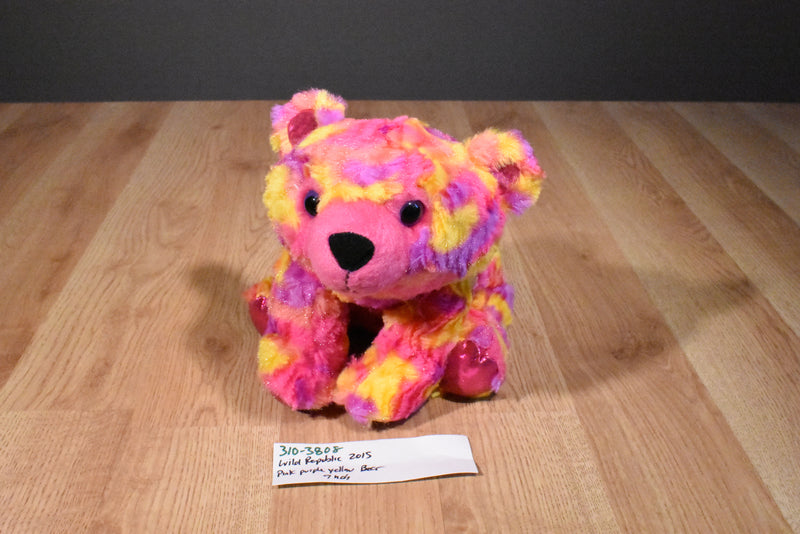Wild Republic Pink Purple Yellow Patch Bear 2015 Beanbag Plush