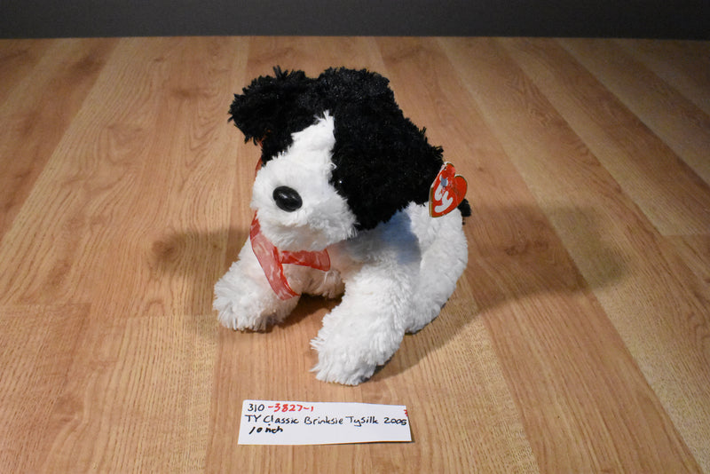 Ty Classic Brinksie White and Black Spaniel Dog 2005 Beanbag Plush