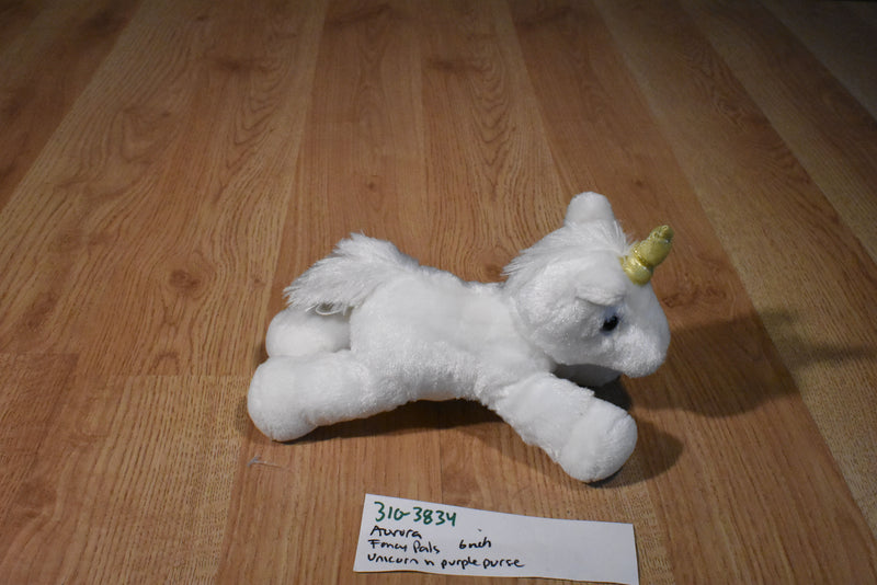 Aurora Fancy Pals White Unicorn Plush in a Bag Carrier Purse
