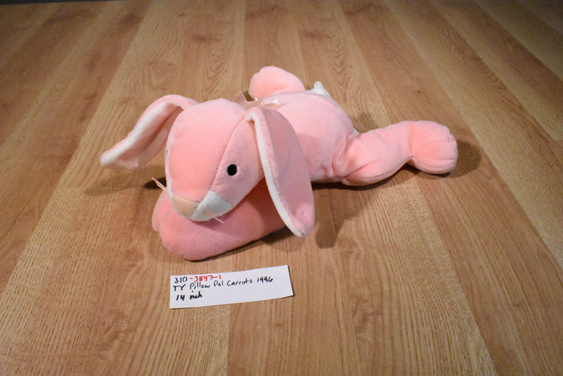 Ty Pillow Pals Carrots Peach/Pink Bunny Rabbit 1996 Plush