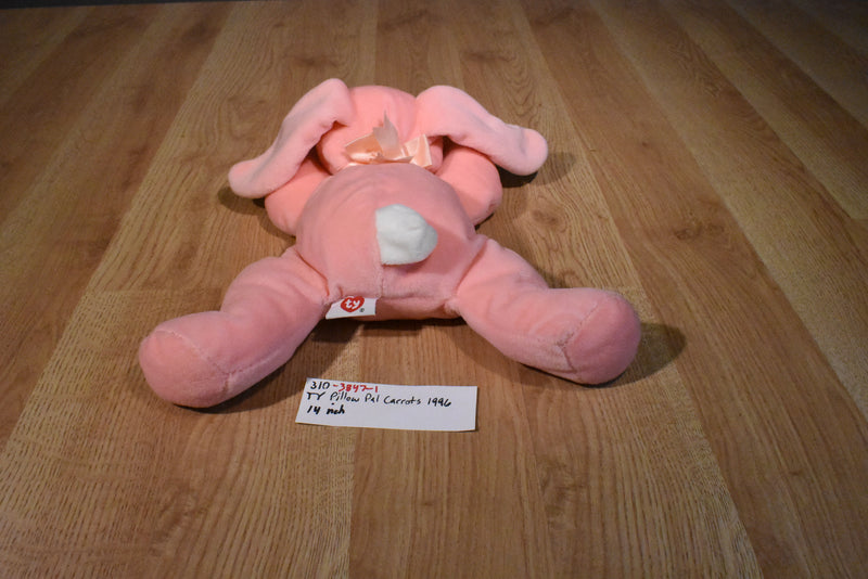 Ty Pillow Pals Carrots Peach/Pink Bunny Rabbit 1996 Plush